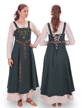 ANNA Wool Green Apron Dress - Medieval Viking Wool Apron Dress